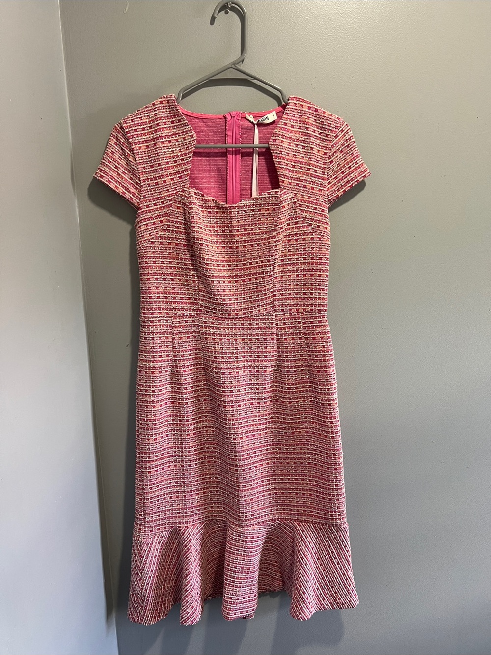 Pink Tweed Fit-and-Flare Dress